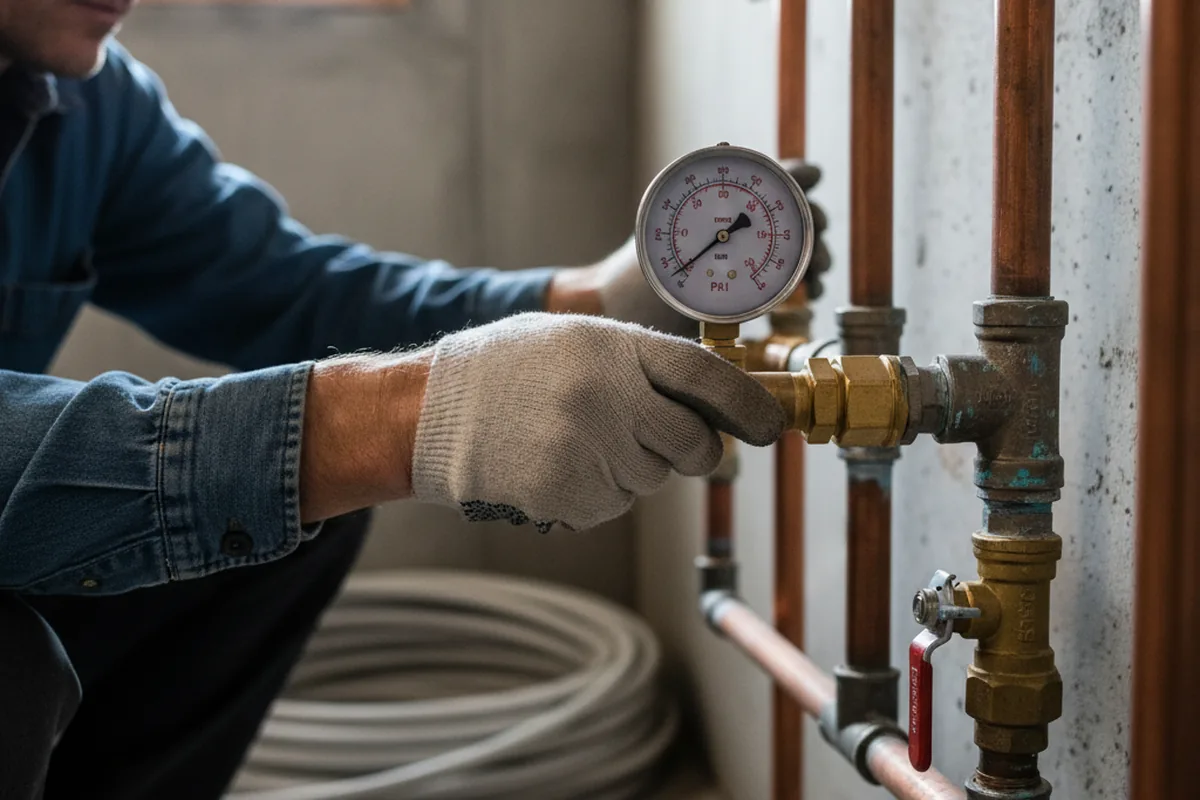 Pressure testing a repaired line during Water Line Repair in Kimbolton